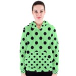 Polka Dots - Black on Light Green Women s Zipper Hoodie