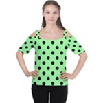 Polka Dots - Black on Light Green Women s Cutout Shoulder Tee