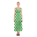 Polka Dots - Black on Light Green Full Print Maxi Dress
