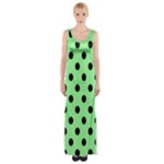 Polka Dots - Black on Light Green Maxi Thigh Split Dress