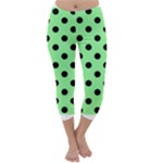 Polka Dots - Black on Light Green Capri Winter Leggings
