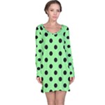 Polka Dots - Black on Light Green Long Sleeve Nightdress