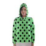 Polka Dots - Black on Light Green Hooded Wind Breaker (Women)