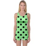 Polka Dots - Black on Light Green One Piece Boyleg Swimsuit