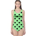Polka Dots - Black on Light Green One Piece Swimsuit