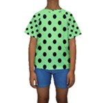 Polka Dots - Black on Light Green Kid s Short Sleeve Swimwear