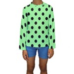 Polka Dots - Black on Light Green Kid s Long Sleeve Swimwear