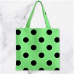 Polka Dots - Black on Light Green Zipper Grocery Tote Bag