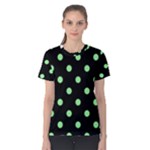 Polka Dots - Light Green on Black Women s Cotton Tee