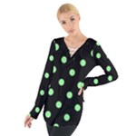 Polka Dots - Light Green on Black Women s Tie Up Tee