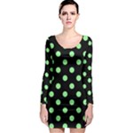 Polka Dots - Light Green on Black Long Sleeve Bodycon Dress