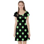 Polka Dots - Light Green on Black Short Sleeve Skater Dress