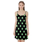 Polka Dots - Light Green on Black Satin Night Slip