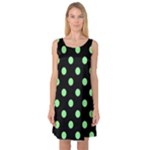 Polka Dots - Light Green on Black Sleeveless Satin Nightdress