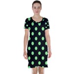 Polka Dots - Light Green on Black Short Sleeve Nightdress