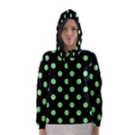 Polka Dots - Light Green on Black Hooded Wind Breaker (Women)