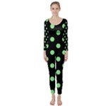 Polka Dots - Light Green on Black Long Sleeve Catsuit
