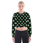 Polka Dots - Light Green on Black Women s Cropped Sweatshirt