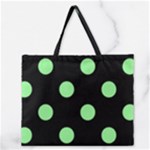 Polka Dots - Light Green on Black Zipper Large Tote Bag