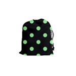 Polka Dots - Light Green on Black Drawstring Pouch (S)