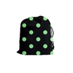 Polka Dots - Light Green on Black Drawstring Pouch (M)