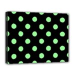 Polka Dots - Light Green on Black Canvas 14  x 11  (Stretched)