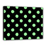 Polka Dots - Light Green on Black Canvas 20  x 16  (Stretched)