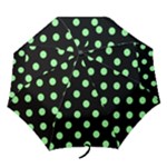 Polka Dots - Light Green on Black Folding Umbrella