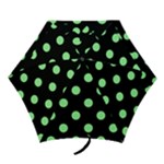 Polka Dots - Light Green on Black Mini Umbrella