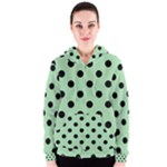 Polka Dots - Black on Celadon Green Women s Zipper Hoodie