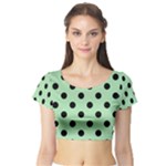 Polka Dots - Black on Celadon Green Short Sleeve Crop Top (Tight Fit)