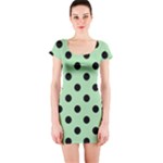Polka Dots - Black on Celadon Green Short Sleeve Bodycon Dress