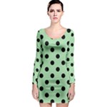 Polka Dots - Black on Celadon Green Long Sleeve Bodycon Dress