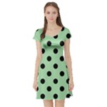 Polka Dots - Black on Celadon Green Short Sleeve Skater Dress