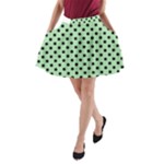 Polka Dots - Black on Celadon Green A-Line Pocket Skirt
