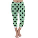 Polka Dots - Black on Celadon Green Capri Winter Leggings
