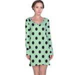 Polka Dots - Black on Celadon Green Long Sleeve Nightdress