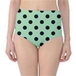 Polka Dots - Black on Celadon Green High-Waist Bikini Bottoms