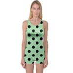 Polka Dots - Black on Celadon Green One Piece Boyleg Swimsuit