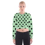 Polka Dots - Black on Celadon Green Women s Cropped Sweatshirt