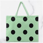 Polka Dots - Black on Celadon Green Zipper Large Tote Bag