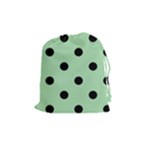 Polka Dots - Black on Celadon Green Drawstring Pouch (M)