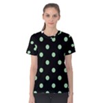 Polka Dots - Celadon Green on Black Women s Cotton Tee