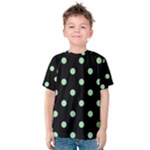 Polka Dots - Celadon Green on Black Kid s Cotton Tee