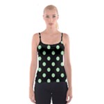 Polka Dots - Celadon Green on Black Spaghetti Strap Top