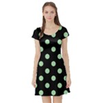 Polka Dots - Celadon Green on Black Short Sleeve Skater Dress