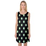 Polka Dots - Celadon Green on Black Sleeveless Satin Nightdress