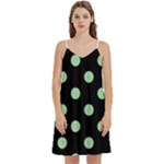 Polka Dots - Celadon Green on Black Women s Reversible Sports Bra with Border