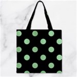 Polka Dots - Celadon Green on Black Zipper Grocery Tote Bag