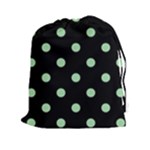 Polka Dots - Celadon Green on Black Drawstring Pouch (XXl)